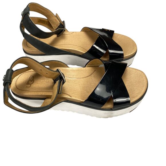 Ugg Tipton Patent Leather Platform Sandals Womens Size 6 Us Black - Picture 2 of 16